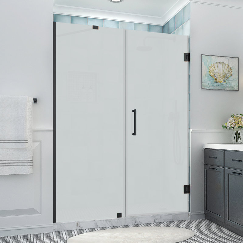 Belmore XL 65.25 - 66.25 in. W x 80 in. H Frameless Hinged Shower Door with StarCast Glass, Oil Rubbed Bronze, Frosted Glass