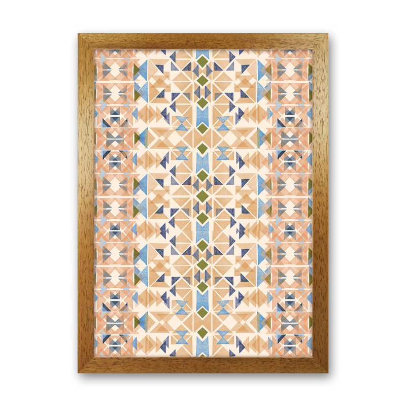 Boho Nomadic Tribal Orange - Print, 34cm H x 25cm W x 3cm D, Brown Framed