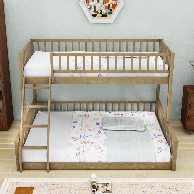 Bunk Bed With Ladder And Safety Guardrails, Walnut, Twin XL Over Queen