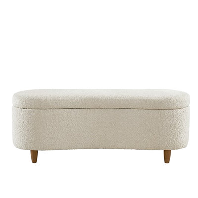 18"H Cream Flip Top Bench With Cozy Textural Upholstery And Solid Legs Boucle Extra Storage Hinges