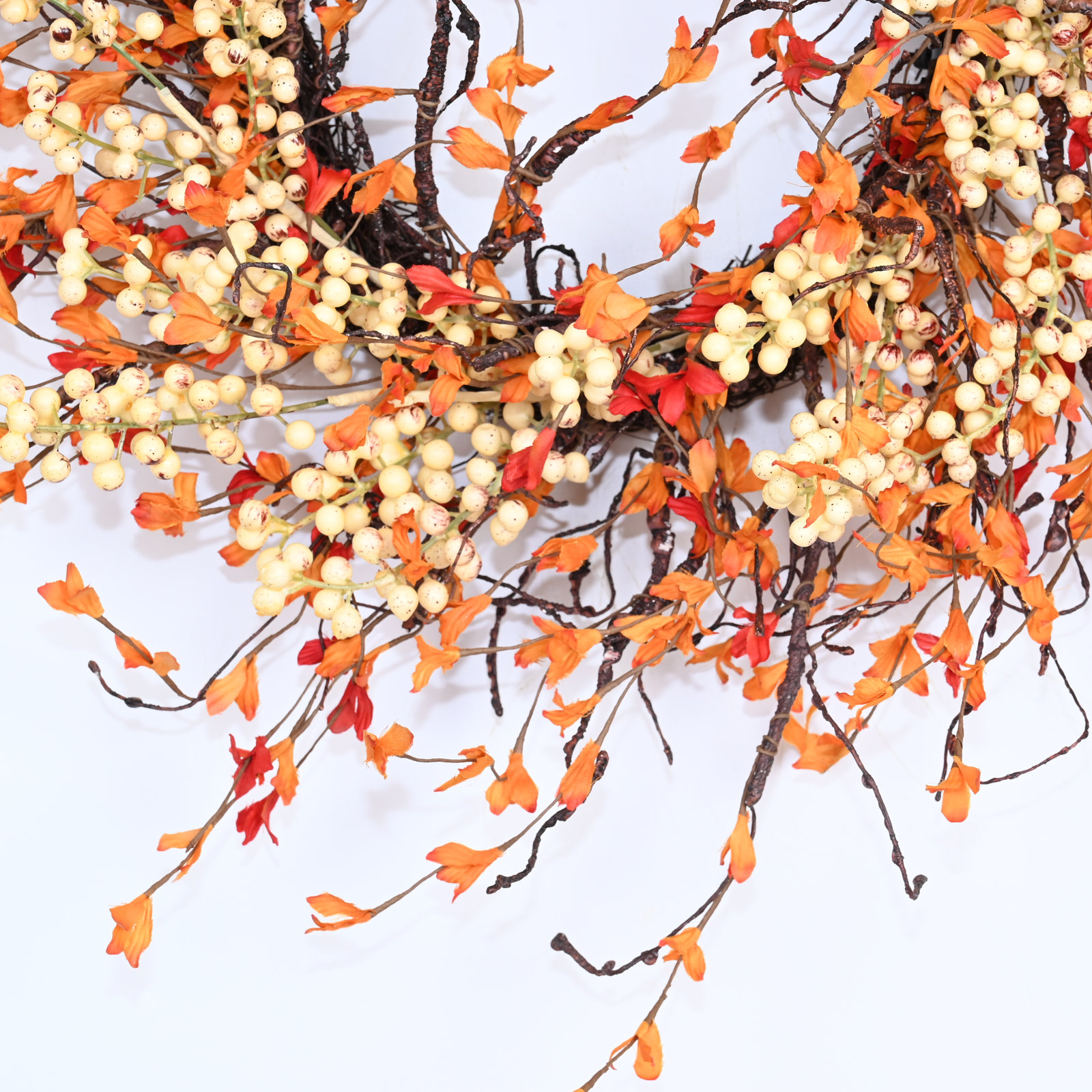 24" Handcrafted Twig, Berry No Holiday Wreath, Orange/Cream