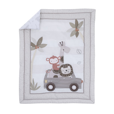 Little Love by NoJo Jungle Ride Grey, White and Brown, Andrea Monkey, Giraffe and Lion 3 Piece Nursery Mini Crib Bedding Set