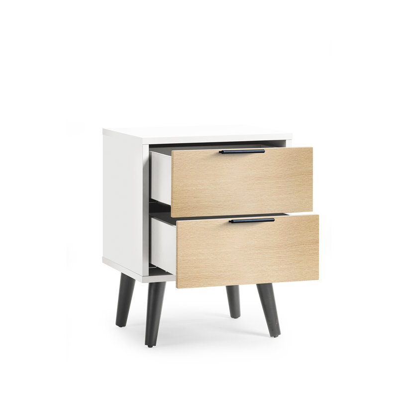 Elkville 45cm W Manufactured Wood Bedside Table, White/Oak