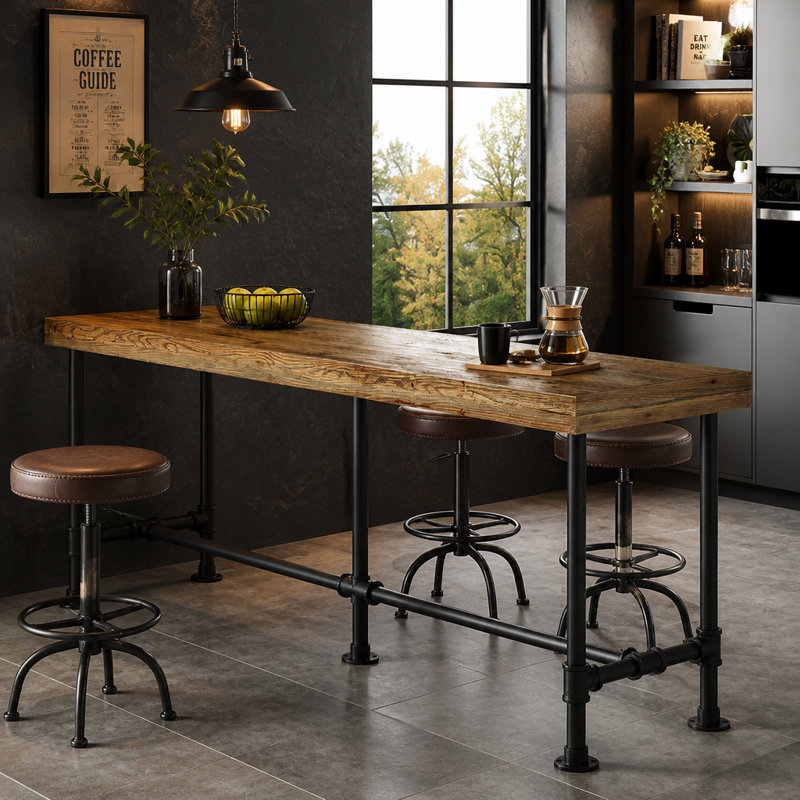 Table de bar 70,87 "en bois massif pour 6 à 8 personnes, table de pub à hauteur de comptoir industrielle, Brun rustique