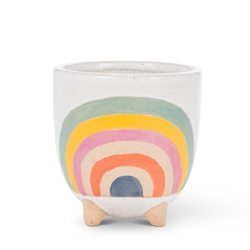 Rainbow Pattern With Legs Planter, 4" H x 4" W x 4" D