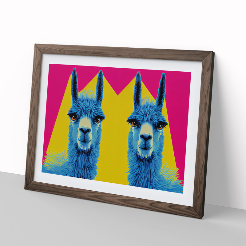 Colourful Llamas Vol.2 - Print, 25cm H x 34cm W x 2cm D, Walnut Framed