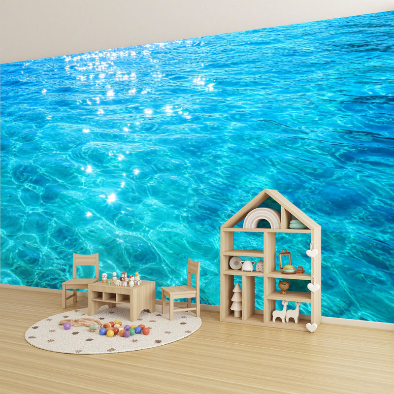 Murale auto-adhésive moderne pour la chambre à coucher avec impression d'eau de piscine L 69 po x l 96 po Peel and Stick