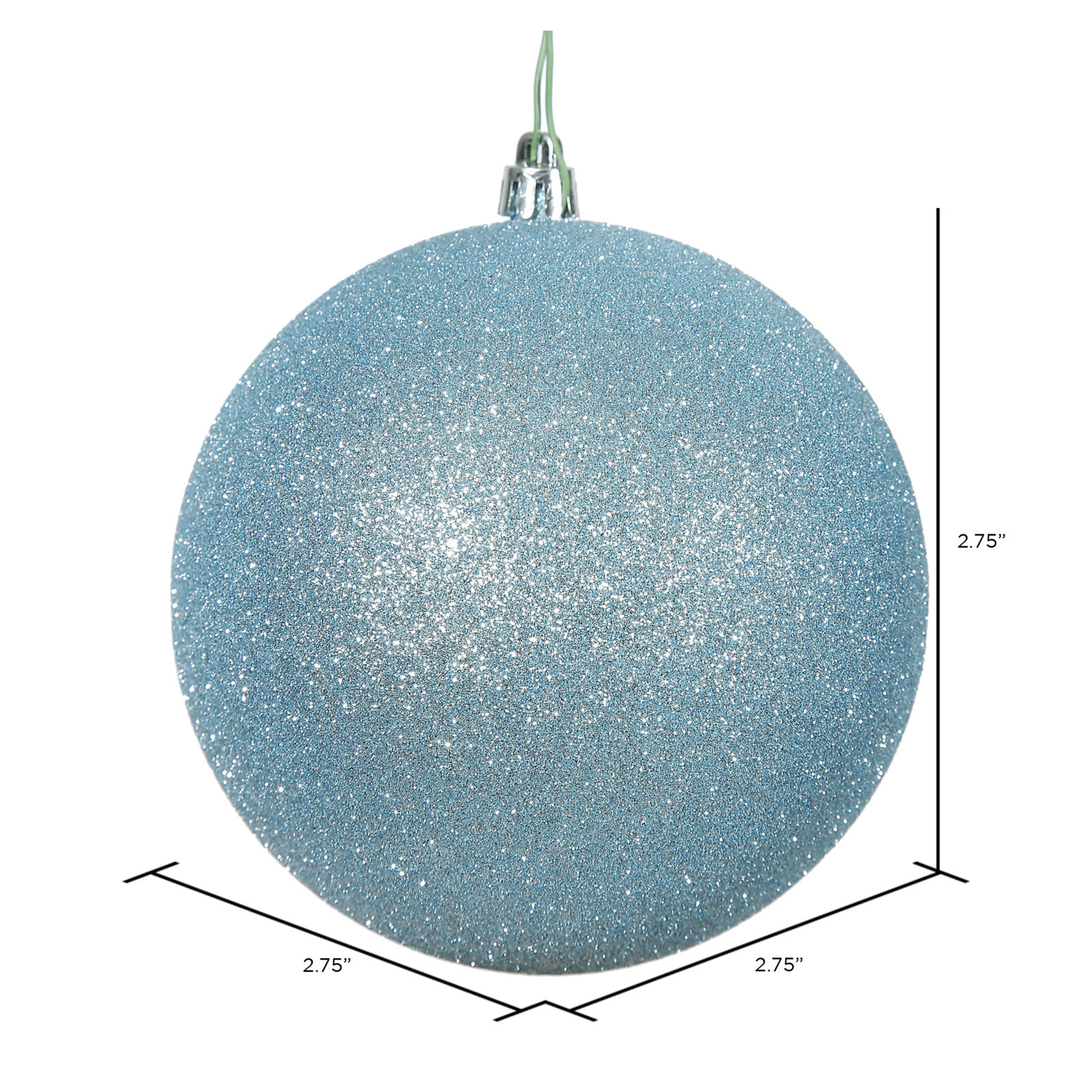 Holiday Décor Ball Ornament, 2.75" H x 2.75" W x 2.75" D, Baby Blue Glitter