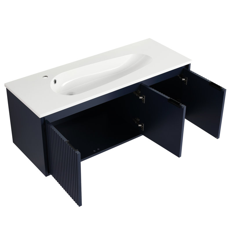 Petit meuble-lavabo de 48 po sans lavabo - charnière de porte à fermeture en douceur, armoire murale en contreplaqué bleu marine avec amplement d'espace pour la salle de bain