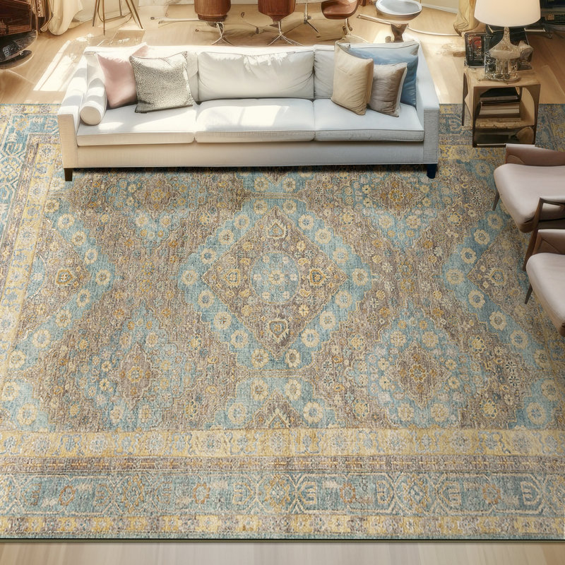Tapis noué à la main de haute qualité en bleu clair / brun, Rectangle 6 pi x 9 pi