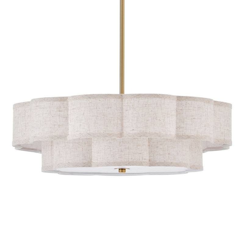Lustre moderne tambour doré à 4 lumières avec abat-jour en lin, H 9,1 po x l 21,65 po x P 21,65 po, Quatre lumières