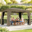 Pavillon de jardin extérieur 10 pi x 12 pi, abri à toit souple avec rideaux, filet en maille, structure en acier et crochets de plafond-128801793