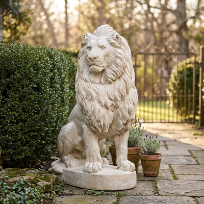 Stately Chateau Lion Left Facing Garden Statue