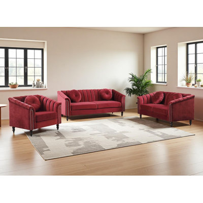 Ginelle 3- Piece Premium Fabric Living Room Sofa Set