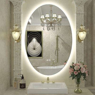 Miroir de salle de bain ovale en verre trempé anti-buée certifié UL - Basics by Wayfair ™