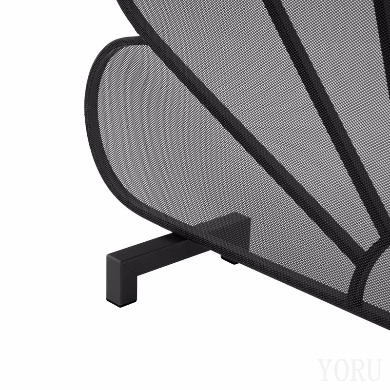 Black Fan‑Shaped Peacock Design Freestanding Fireplace Screen, 2‑Panel Ornate Metal Mesh Spark Barrier For Indoor Home Fireplaces, 41" L X 33" H
