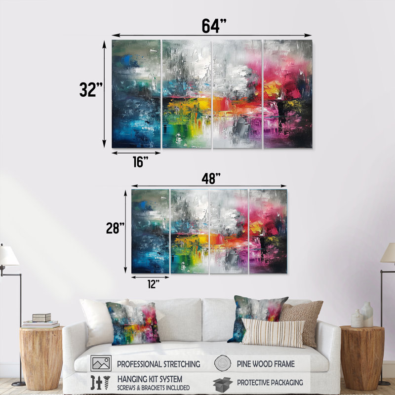 Arcade vibrante rétro arc-en-ciel - art mural abstrait, 4 pièces, H 28 po x l 48 po