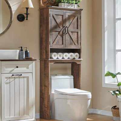 67" Over The Toilet Storage Cabinet, Farmhouse Bathroom Cabinet with Adjustable Shelf & Barn Door