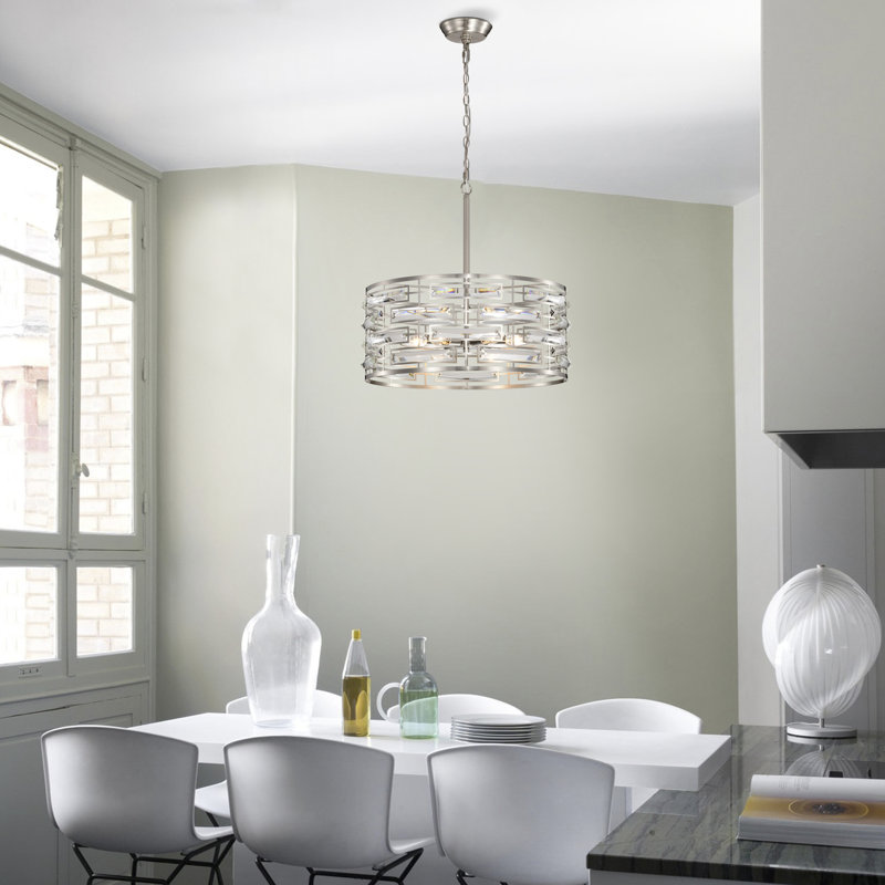 Ariello 6 - Light Satin Nickel Shaded Drum Chandelier