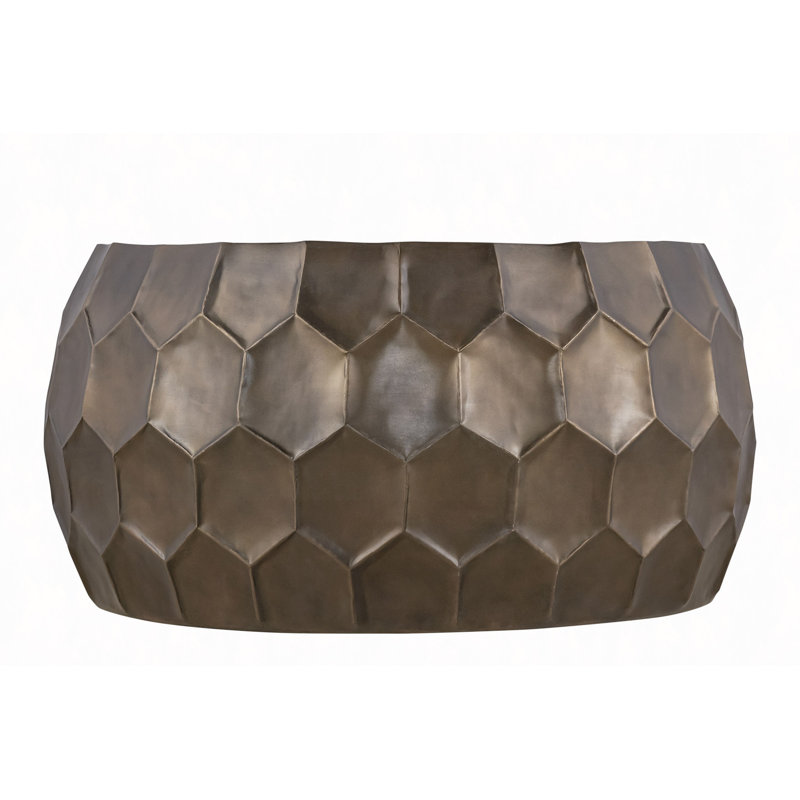 Table basse ronde en aluminium 32 po, table de ferme avec base brillante à motif de losanges