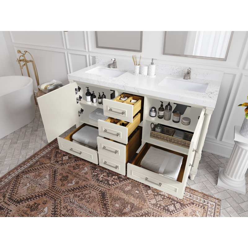 Meuble-lavabo double 60 po avec comptoir Aberdeen, Gris perle