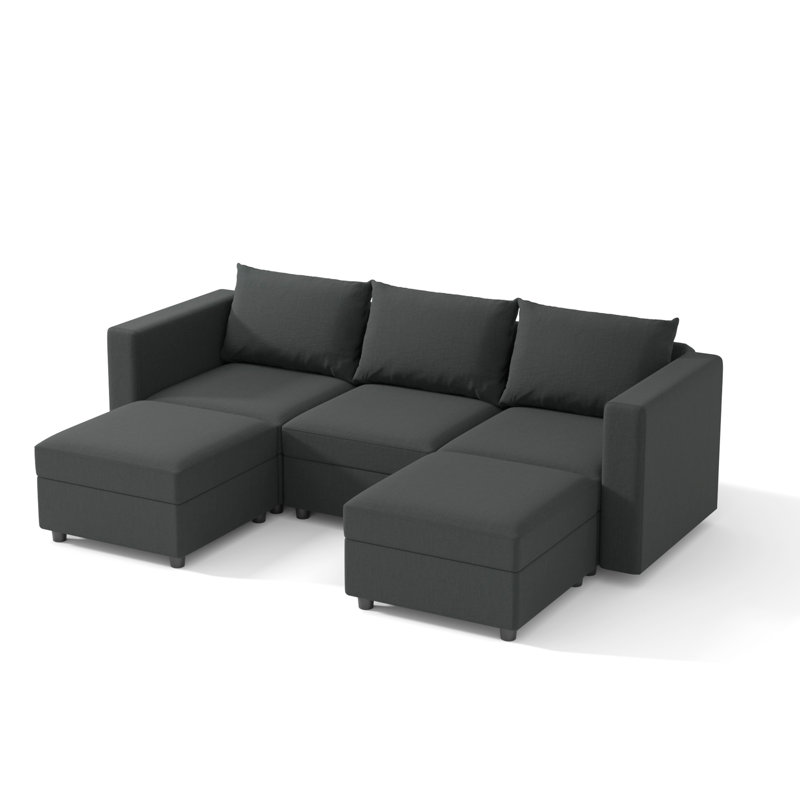 BOX MODULE STO SOFA 90'' 5 Piece Upholstered Modular Sectional Sofa with Storage, Gray Cotton Blend
