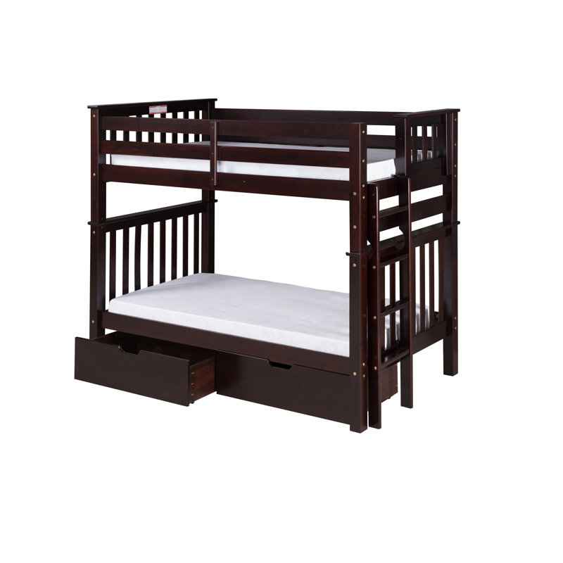 Abdullah Kids Bunk Bed with Drawers, Cappuccino, Twin Over Twin