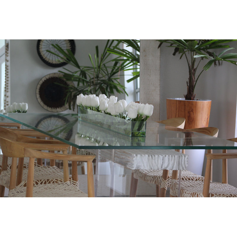 Casa Moderna Glass Plate planter with white Tulips, White