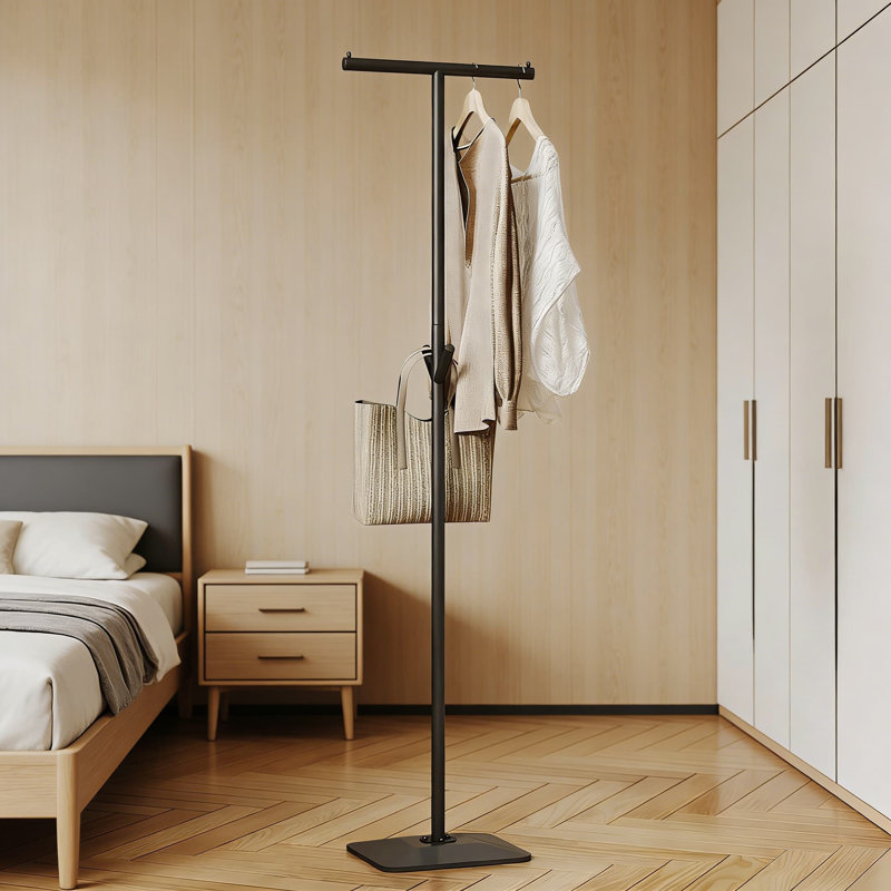 Portemanteau autoportant en métal avec base en fonte géométrique, portemanteau robuste en forme de T pour le hall d'entrée, le couloir et le rangement du salon