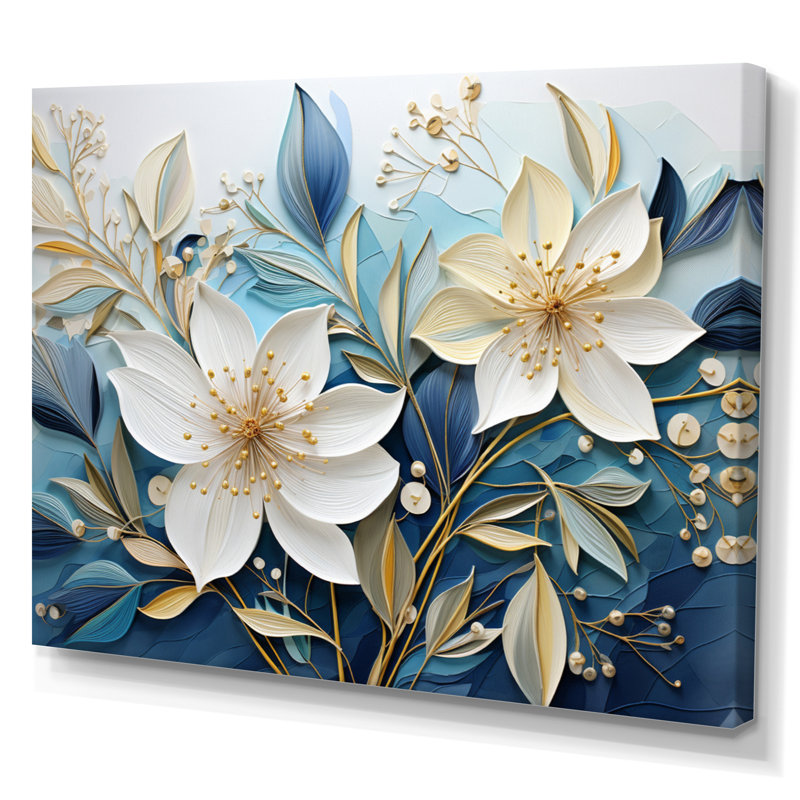 Blue Botanical Rhythms V - Reproduction d'art botanique abstrait, H 34 po x l 44 po x P 1,5 po, Toile tendue