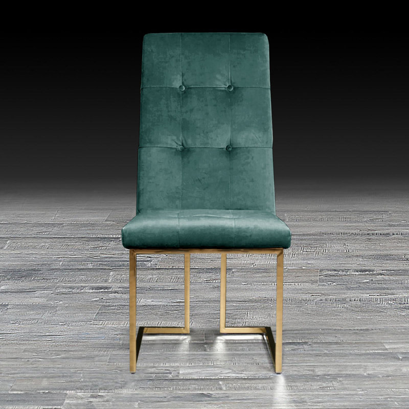 19'' H Velvet Upholstered Side Chair, Dark Green, Golden