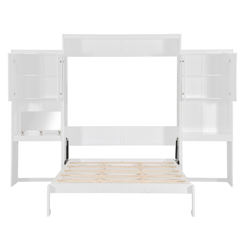 Grand lit escamotable avec bureau, coiffeuse et armoires de rangement - blanc
