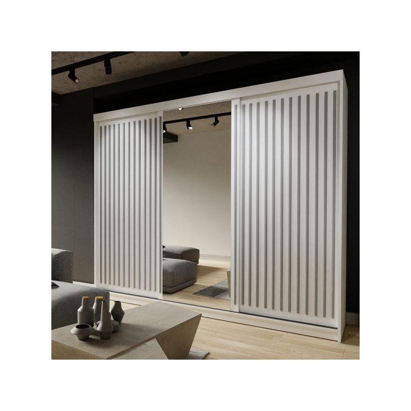 Moscow Sliding Wardrobe with Mirror Modern Bedroom Wardrobe 4 Colours 3 Sizes, 217cm H x 250cm W x 62cm D, White