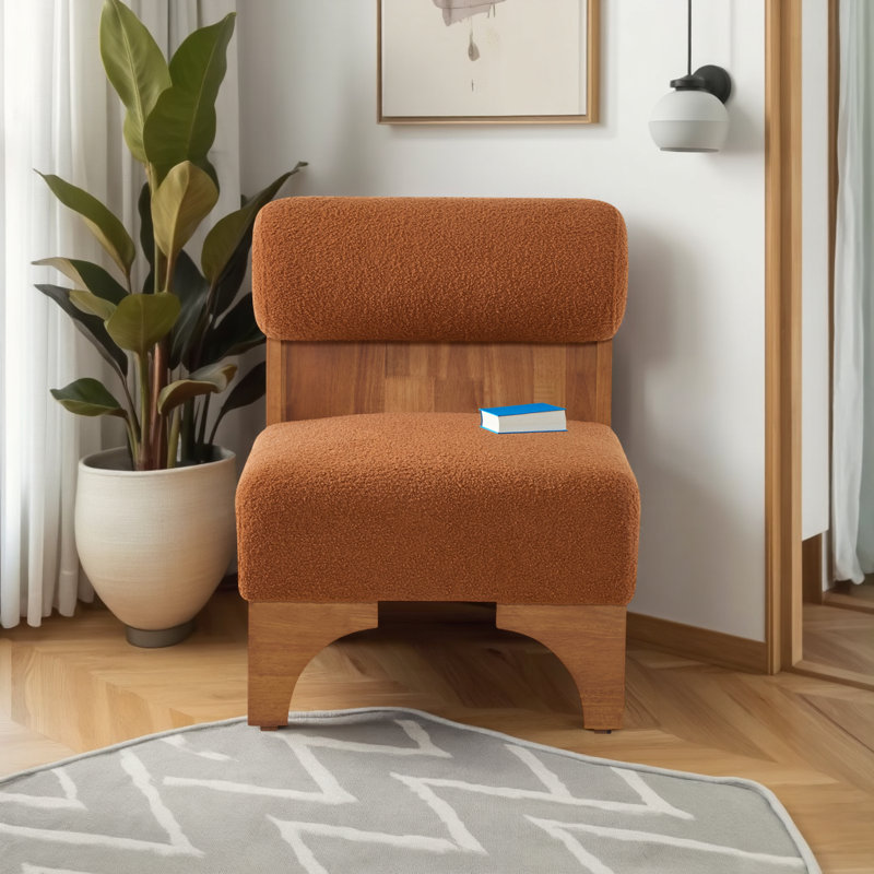 Méridienne Bouclé avec dossier roulé et méridienne rembourrée, Boucle orange