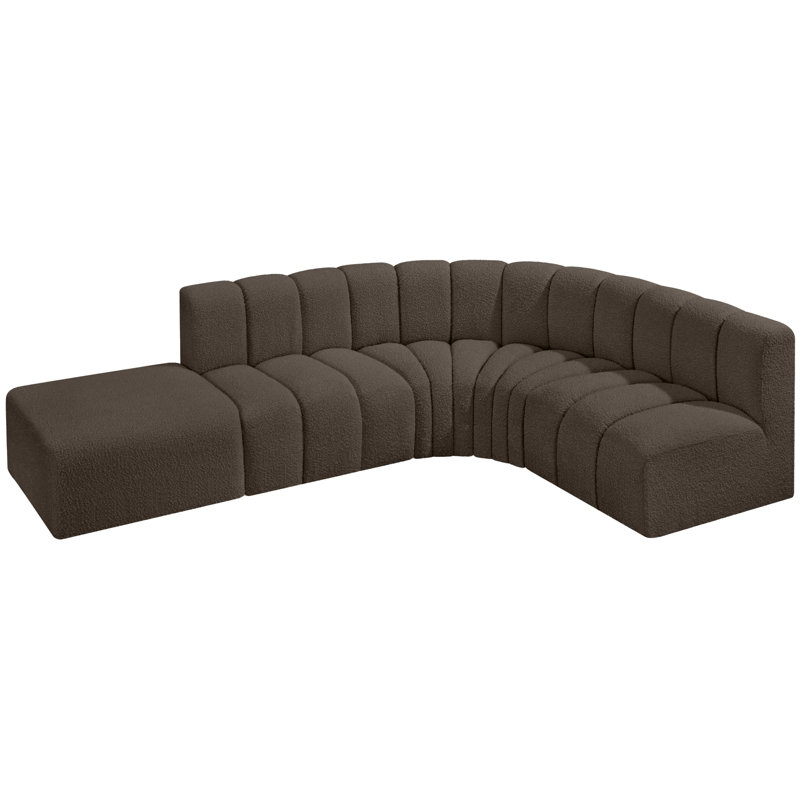 Isleen Upholstered Curved Sectional with Ottoman Reversible, Brown Boucle Fabric
