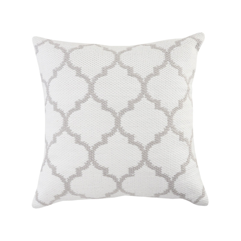 White and Taupe Gray Geometric Square Throw Pillow, 20" x 20"