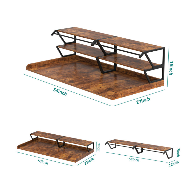Washer Dryer Countertop with Wall Shelves Set - Durable, Waterproof, and Functional Design with Hanging Rod, Walnut