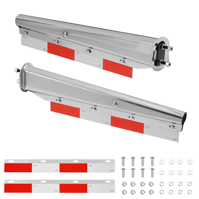 Chrome Straight Spring Loaded Mud Flap Hangers, 2-1/2" Bolt Spacing Mudflap Hangers for Semi Trucks, 1 Pair Heavy Duty Semi Truck Mud Flap Hanger Set with Aluminum Reflective Plates, Silver