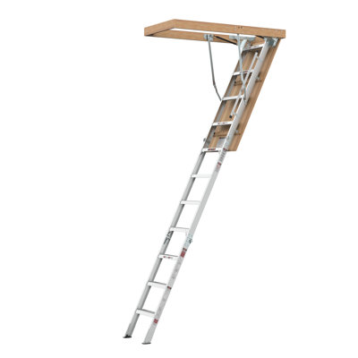 Household Aluminum Attic Ladder 25" x 54" ,350lbs Capacity, 7-10 ft Ceiling Height