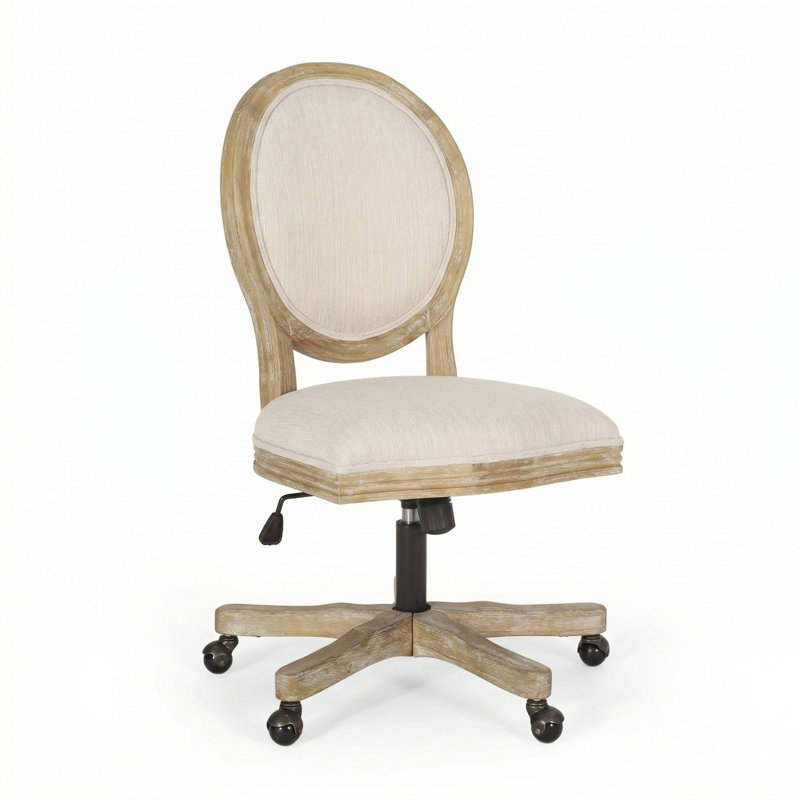 Chaise de bureau pivotante et réglable en hauteur en bois d'hévéa French Country