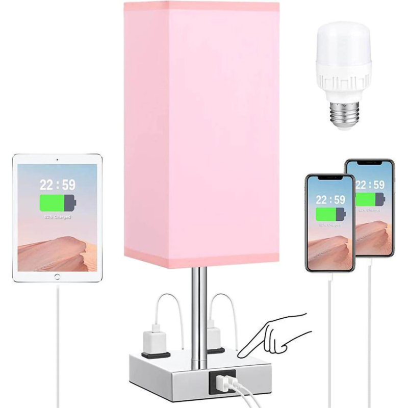 Lampe de table USB en métal Jarred, Rose