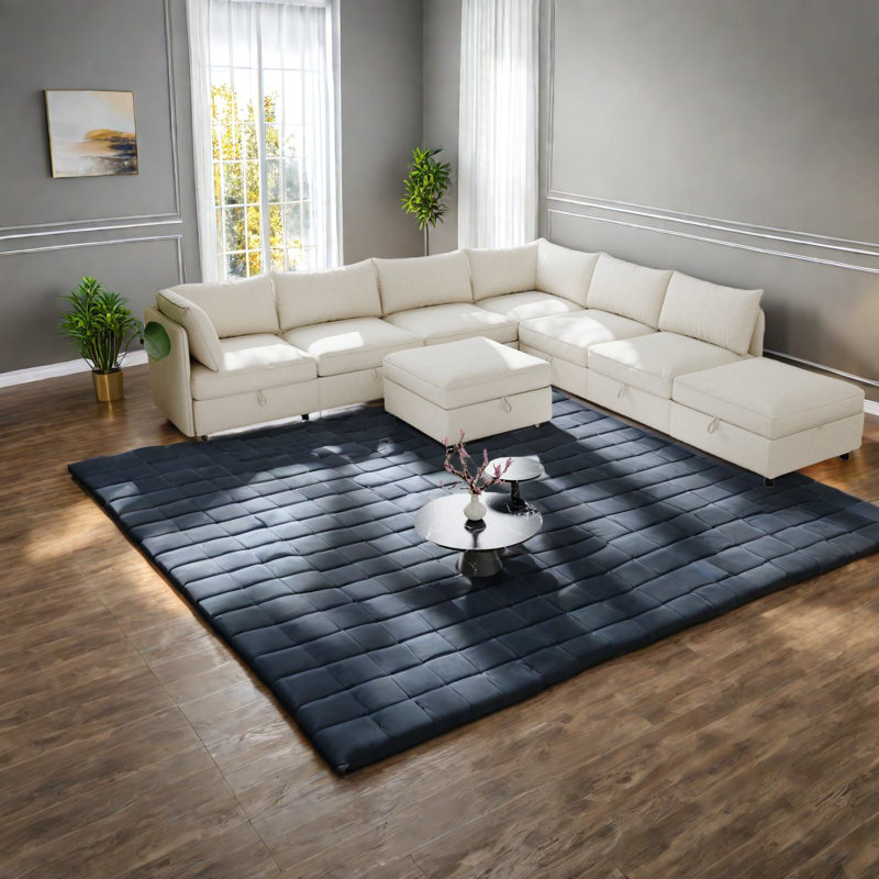 Spacious Beige Sectionals, Chenille Modern Design, Multi-function For Family Use