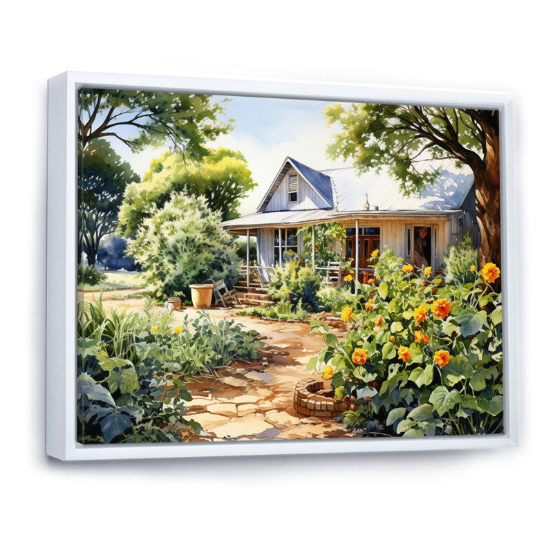Farmhouse Frontyard Oasis II - Imprimé, Cadre flottant blanc, H 34 po x l 44 po x P 1,5 po