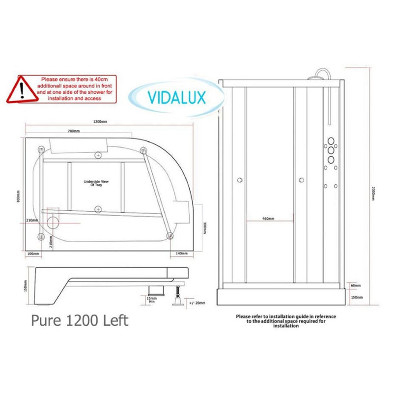 Vidalux 1200 x 800 Left Shower Cabin