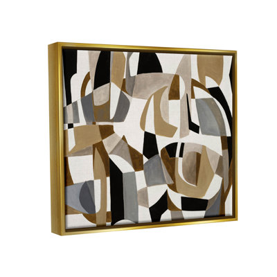 Brown Overlapping Geometric Shapes Gold Framed Floater Canvas Wall Art by Liz Jardine