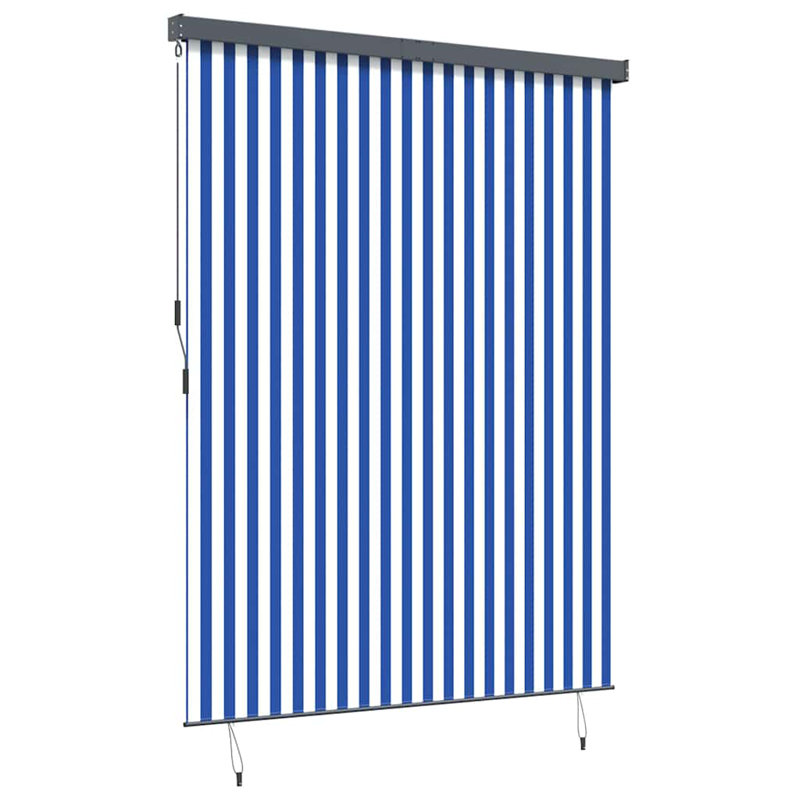 Vidaxl Outdoor Roller Blind Striped Fabric, Blue/white, 250cm L x 220cm W