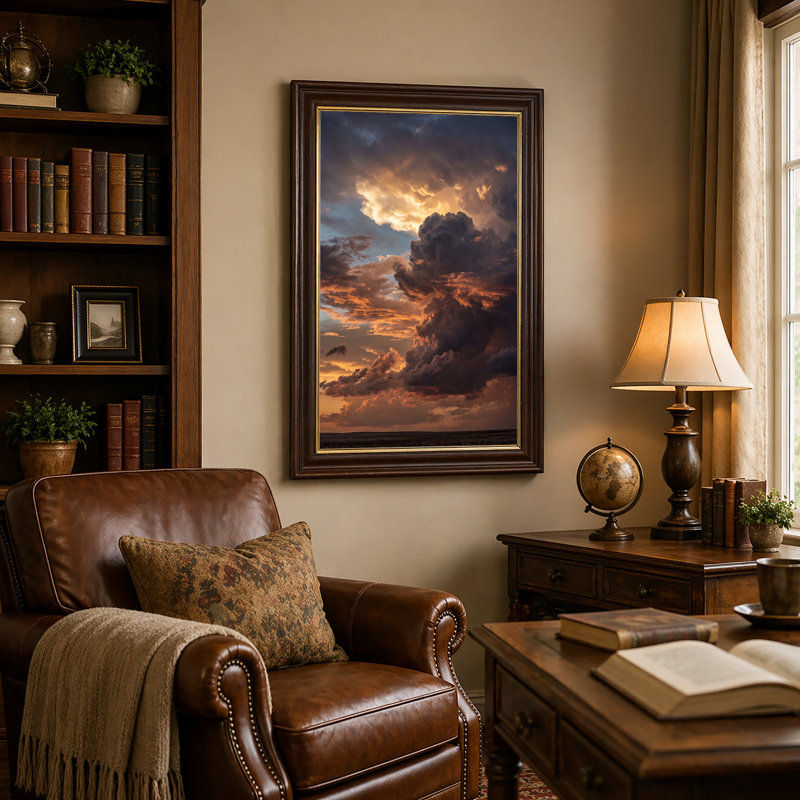 Toile orange et grise orangée sur un horizon plat, H 18 po x l 12 po