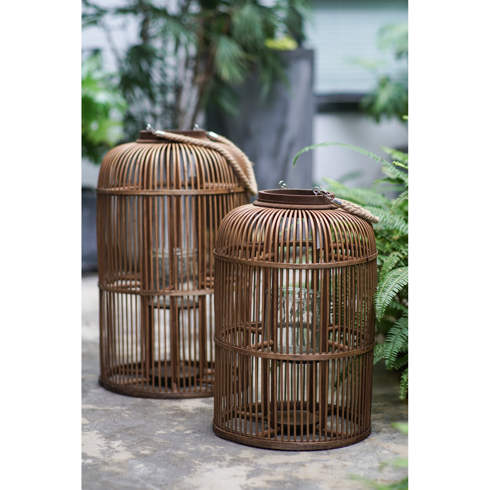 Bamboo Lantern Candle Holder, 18.9" H x 12.6" W x 12.6" D