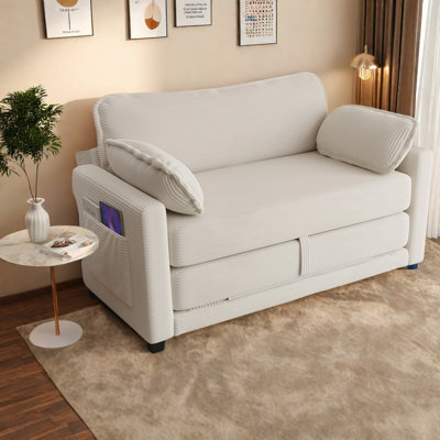 Multifunctional Corduroy Sofa Bed, Compact Wood Frame With Storage, Ideal For Modern Living