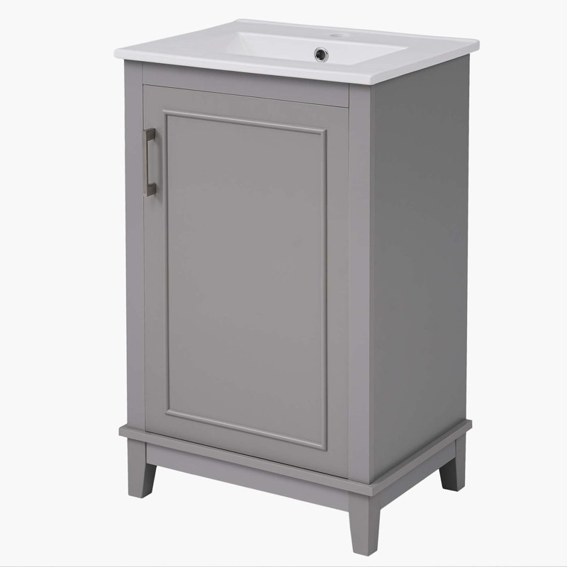 20'' Single Bathroom Vanity with Ceramic Top, Gray